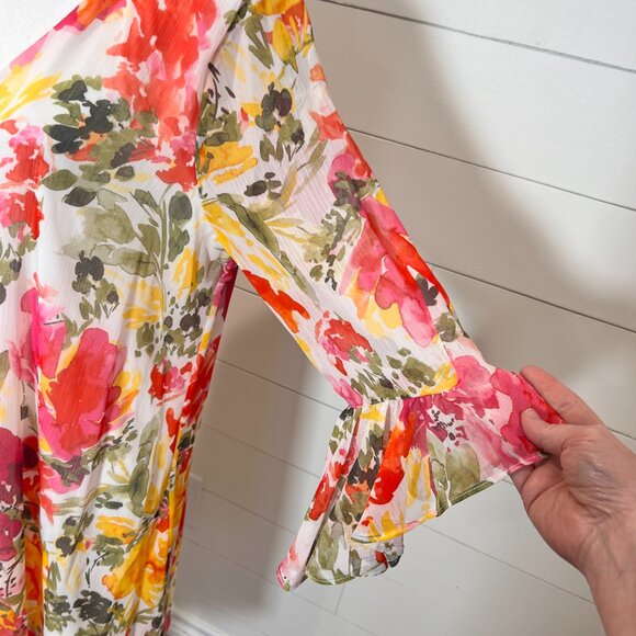 Calvin Klein Sheer Floral Dress w/ Flutter Sleeve Size 14 - Picture 3 of 8
